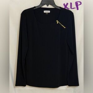 Calvin Klein Black Blouse with Gold Zipper